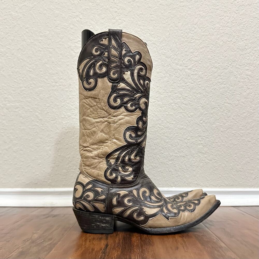 OLD GRINGO Tall Boots Beige Brown Leather Pointed Western Cowgirl